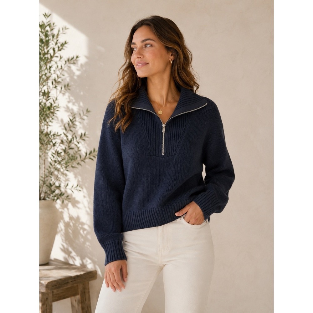 NWT Banana Republic Chunky‎ Cable Knit Navy Half-Zip Pullover Fisherman Nautical